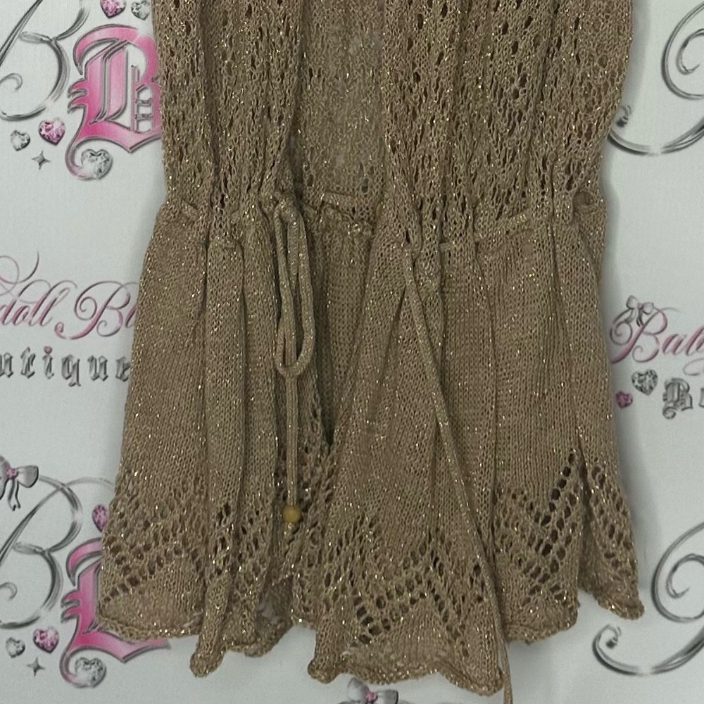 Klein plus dress coverup knit sparkly gold Brown Crochet Sleeveless Dress - Picture 3 of 9